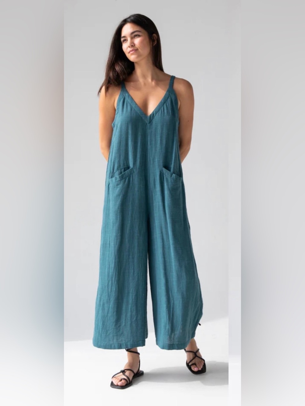 NATURAL LIFE Teal V-Neck Wide-Leg Jumpsuit